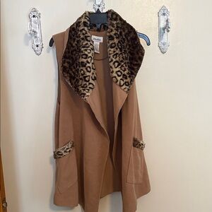 Cozy and classy  Brown Leopard Trim Vest